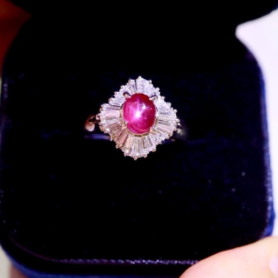 14k Gold 1.98 Ctw Natural Star Ruby & Diamond Ring