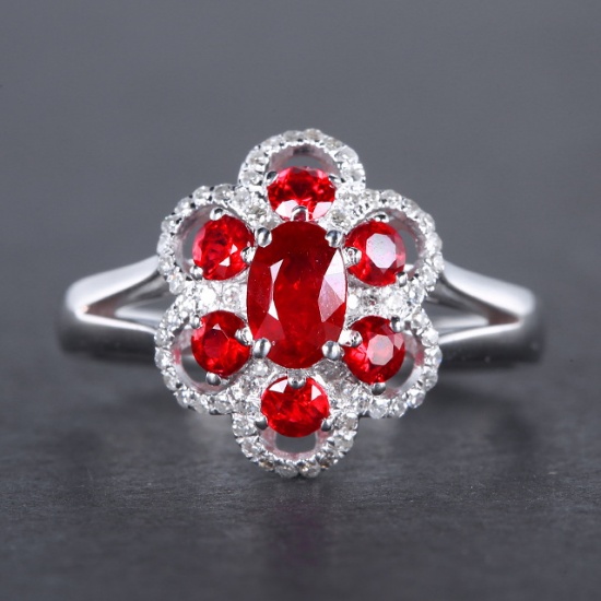 14k Gold 1.19 Ctw Vivid Red Natural Ruby & Diamond Ring