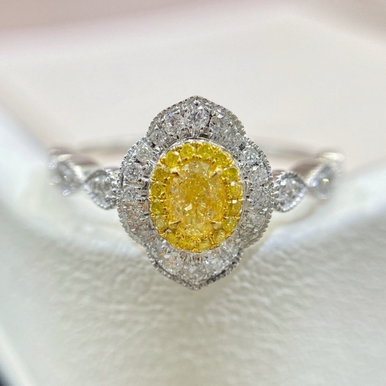 14k Gold 0.45 Ctw Natural Yellow Diamond & Diamond Ring