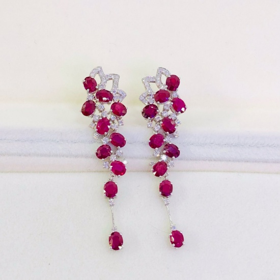 14k Gold 8.3 Ct Vivid Red Natural Ruby & Diamond Earrings