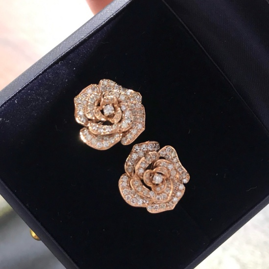 14k Gold 1 Ct Natural H Diamond & Flowers Earrings