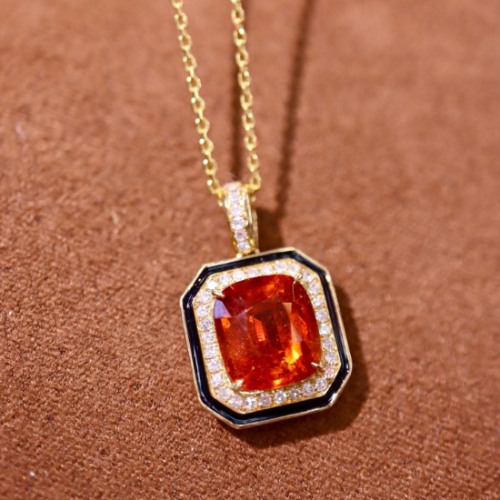 14k Gold 4.19 Ctw Natural Spessartine & Diamond Pendant