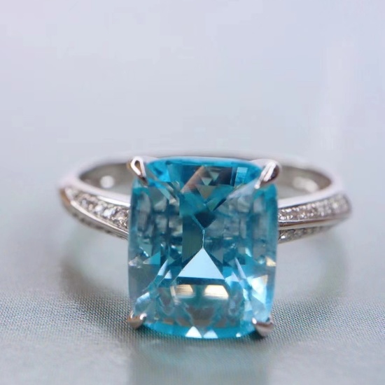 14k Gold 3.30 Ctw Natural Aquamarine & Diamond Ring