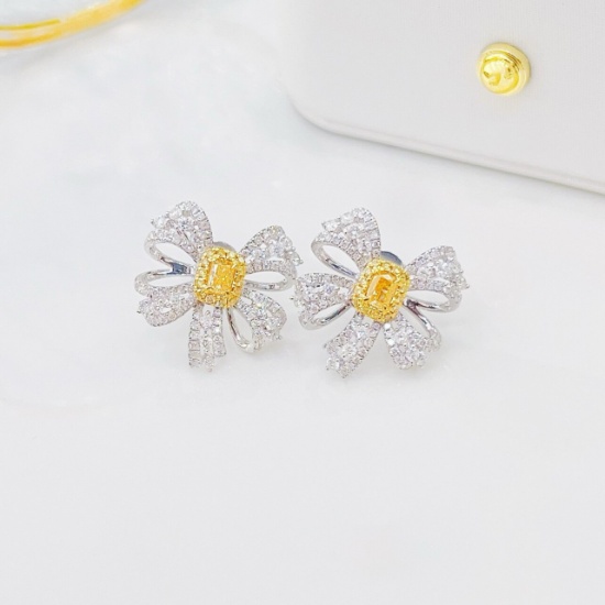 14k Gold 1.24 Ctw Natural Yellow Diamond & Diamond Earrings
