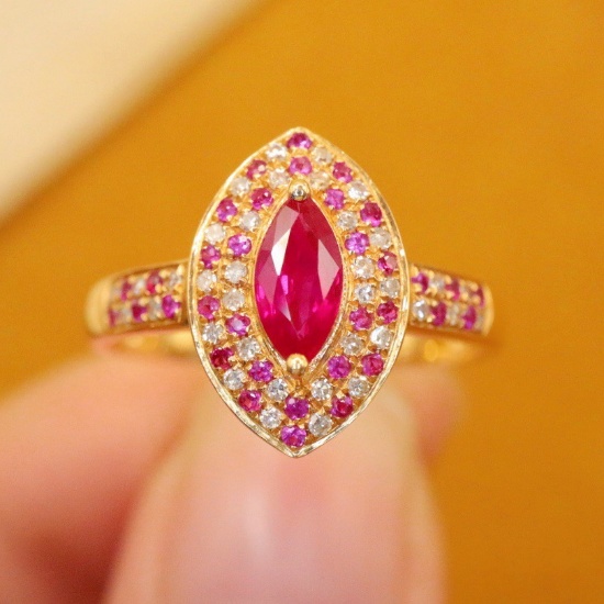 14k Gold 0.61 Ctw Natural Ruby & Diamond Ring