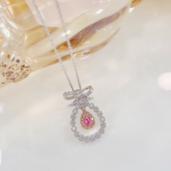 14k Gold 0.33 Ctw Natural Pink Diamond & Diamond Necklace