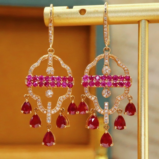 14k Gold 2.75 Ctw Natural Ruby & Diamond Earrings