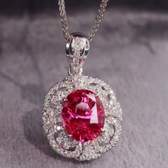 14k Gold 2.33 Ctw Natural Spinel & Diamond Pendant