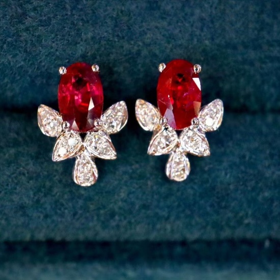 14k Gold 0.57 Ctw Natural Ruby & Diamond Earrings