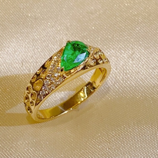 14k Gold 0.50 Ctw Vivid Green Natural Emerald & Diamond Ring
