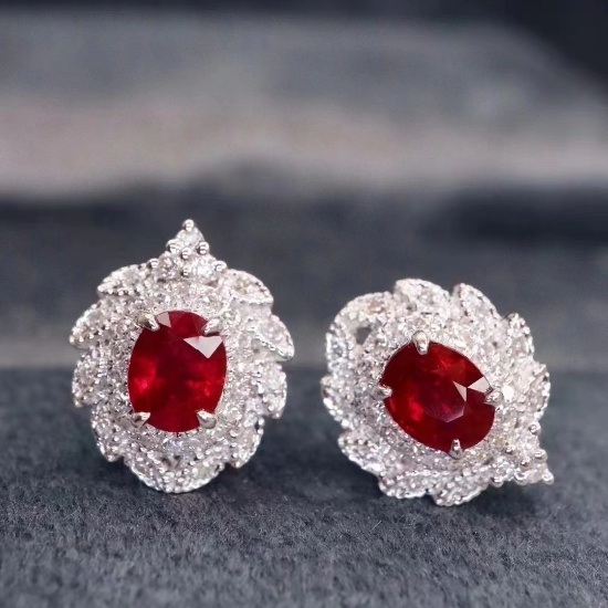 14k Gold 0.95 Ctw Natural Ruby & Diamond Earrings