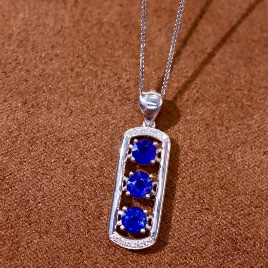 14k Gold 1.05 Ctw Vivid Blue Natural Sapphire & Diamond Pendant