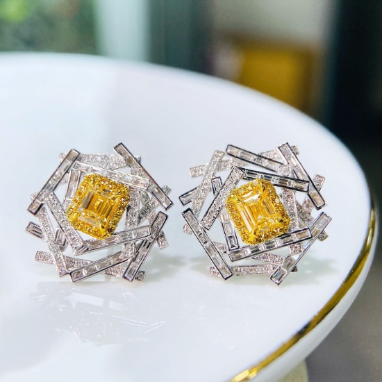 14k Gold 2.29 Ctw Natural Yellow Diamond & Diamond Earrings