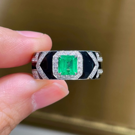 14k Gold 1.17 Ctw Vivid Green Natural Emerald & Diamond Ring
