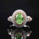 14k Gold 1.41 Ctw Natural Green Diamond & Diamond & Cocktail Ring