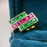 14k Gold 2.65 Ctw Natural Ruby & Tsavorite Ring