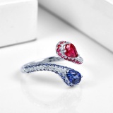 14k Gold 1.43 Ctw Natural Ruby & Sapphire & Toi Et Moi Ring