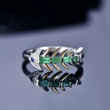 14k Gold 0.26 Ctw Natural Emerald & Sapphire & Art Deco Ring