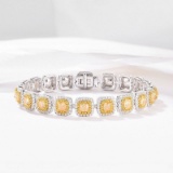 14k Gold 7.68 Ctw Natural Yellow Diamond & Diamond Bracelet