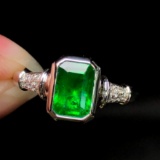 14k Gold 1.58 Ctw Natural Emerald & Diamond & Solitaire Ring
