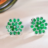 14k Gold 2.91 Ctw Natural Emerald & Diamond Earrings