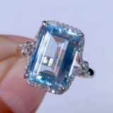 14k Gold 5.60 Ct Natural Aquamarine & Diamond & Solitaire Ring