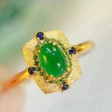 14k Gold 0.60 Ct Vivid Green Natural Emerald & Sapphire Ring