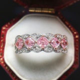 14k Gold 0.84 Ctw Natural Pink Diamond & Diamond & Eternity Band Ring