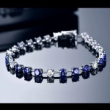 14k Gold 6.45 Ctw Natural Sapphire & Diamond Bracelet