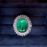 14k Gold 5.15 Ct Natural Emerald & Diamond & Cocktail Ring