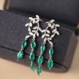 14k Gold 3.25 Ctw Natural Emerald & Diamond Earrings