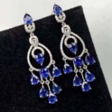 14k Gold 5.42 Ctw Natural Sapphire & Diamond Earrings