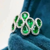 14k Gold 1.71 Ctw Vivid Green Natural Emerald & Diamond Ring