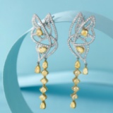 14k Gold 2.42 Ctw Natural Yellow Diamond & Diamond Earrings