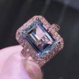 14k Gold 5.50 Ct Natural Aquamarine & Diamond & Cocktail Ring