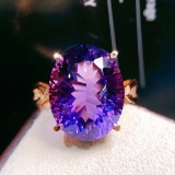 14k Gold 8.10 Ct Natural Amethyst & Diamond Ring