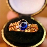 14k Gold 0.57 Ctw Natural Sapphire & Diamond & Solitaire Ring