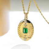 14k Gold 0.58 Ctw Natural Emerald & Diamond Pendant