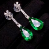 14k Gold 6.80 Ct Natural Emerald & Diamond Earrings