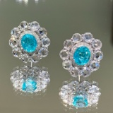 14k Gold 1.05 Ct Natural Paraiba Tourmaline & Diamond Earrings