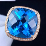 14k Gold 16.80 Ct Natural Topaz & Diamond & Solitaire Ring