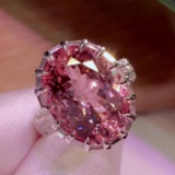 14k Gold 9.00 Ct Natural Morganite & Diamond & Solitaire Ring