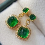 14k Gold 1.60 Ct Vivid Green Natural Emerald & Diamond Earrings