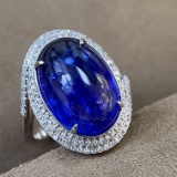 14k Gold 11.78 Ctw Natural Tanzanite & Diamond & Cocktail Ring
