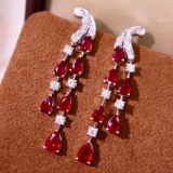 14k Gold 3.99 Ctw Natural Ruby & Diamond Earrings