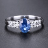 14k Gold 1.16 Ctw Natural Sapphire & Diamond & Solitaire Ring