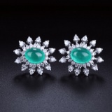 14k Gold 3.64 Ctw Natural Emerald & Diamond Earrings