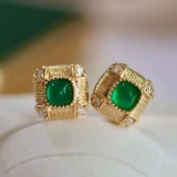 14k Gold 0.50 Ct Natural Emerald & Diamond Earrings