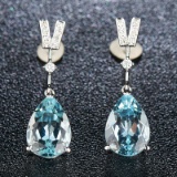 14k Gold 3.58 Ct Natural Aquamarine & Diamond Earrings
