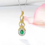 14k Gold 1.10 Ctw Natural Emerald & Diamond Necklace